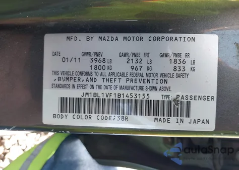 2011 Mazda Mazda3 I Touring z USA, uszkodzony, nr VIN JM1BL1VF1B1453155